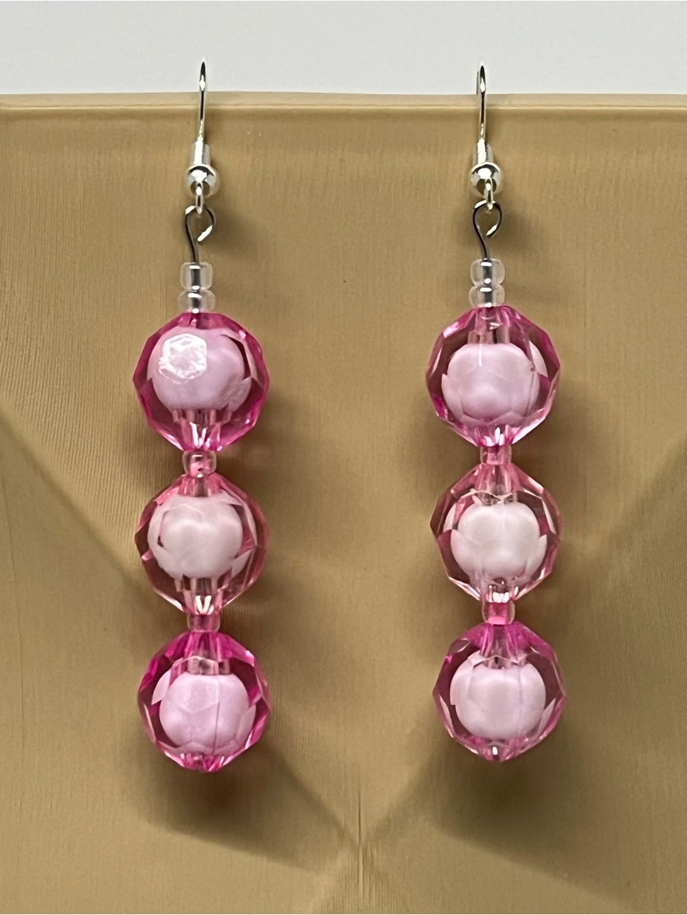 "Pretty in Pink" Hand Crafted Pink Triple-Bead Drop Earrings